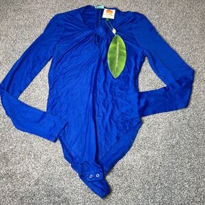 FARM Rio Royal Blue Long Sleeve Twist-Front Bodysuit